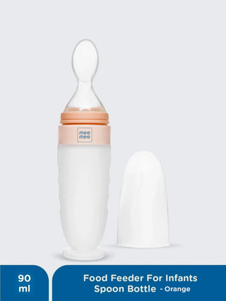 Silicone Baby Food Feeder Spoon Bottle (90 ml - Orange) - Kidulan