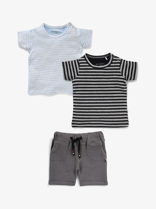 BABY BOYS STRIPED TEE & DENIM SHORTS SET - Kidulan