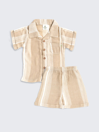Eebabee Boys Beige Stripe Shirt & Shorts Set - Kidulan