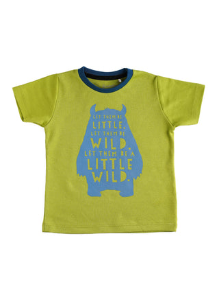 Half sleeve green & navy blue denim shorts &  t-shirt set for baby