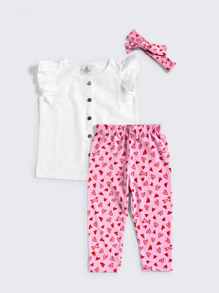 Eebabee Ruffle Top & Heart Legging Set – Pink - Kidulan
