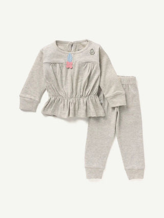 BABY GIRL SOLID FROCK CO-ORD SET - GREY - Kidulan