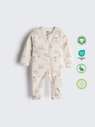 Organic Cotton Baby Full Sleeve Zip Romper with Cute Animal Print - Kidulan
