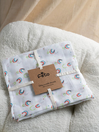 FETO COTTON MUSLIN SWADLE WRAP - MULTI RAINBOW - Kidulan