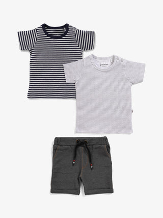 BABY BOYS STRIPED TEE & DENIM SHORTS SET - Kidulan