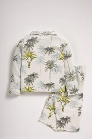 Full sleeve palm tree pattern in white pajama set for baby - Kidulan