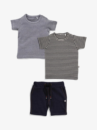 BABY BOYS STRIPED TEE & DENIM SHORTS SET - Kidulan