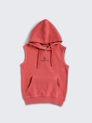 eebabee Boys Solid Sleeveless Hooded Set - Coral Edition - Kidulan