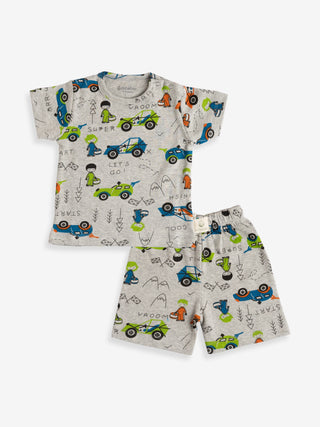 Half sleeve graphic pattern in white t-shirt & shorts for baby - Kidulan