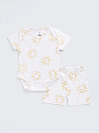 Sunny Smiles Print Bodysuit & Shorts Summer Set for Baby - Kidulan