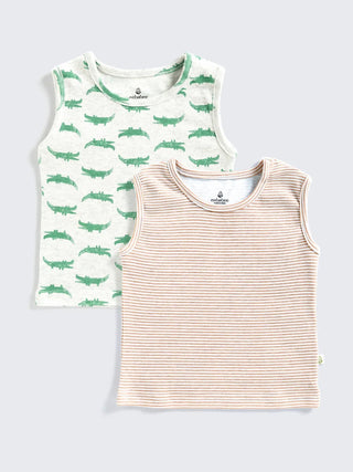 Crocs & Stripes 2 - Pack Sleeveless Unisex Baby Vests - Kidulan