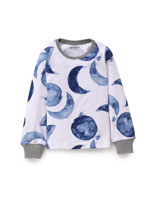 Full sleeve blue moon pattern in white pajama set for baby - Kidulan