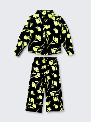 Girls Black & Neon Floral Co - ord Comfy Set - Kidulan