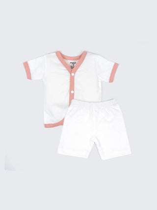 Baby Cotton Jabla & Shorts Set – Solid White with Contrast Trim Half Sleeve Baby Wear Combo (2 Sets) - Kidulan