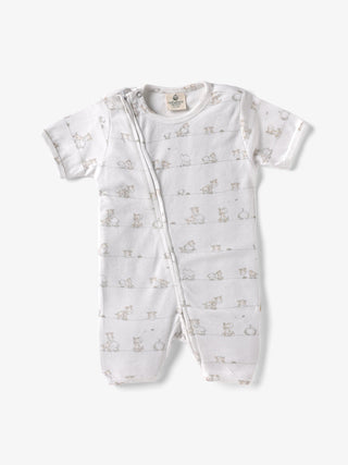 Half sleeve cute graphic in white jumpsuit for baby girls and boys