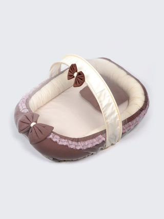 Premium Pintrestive Nest Bed – Coffee Brown & Cream with Mosquito Net & Pillow - Kidulan