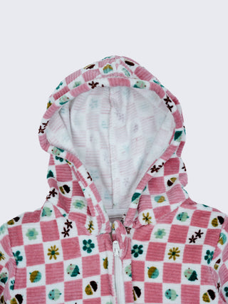 Pink Printed Hooded Full Sleeve Baby Romper - Kidulan