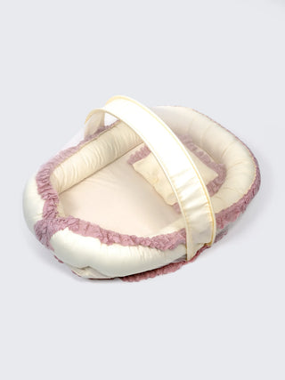 Premium Elegant Lace Pink Design Baby Nest Bed with Mosquito Net & Pillow – Soft Newborn Lounger - Kidulan