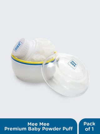 Premium Baby Powder Puff with Storage Case - Blue & Yellow Trim - Kidulan
