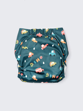 Reusable Dino Car Print Baby Cloth Diaper with Insert – Adjustable Washable Pocket Diaper - Kidulan