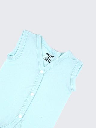 Baby Cotton Jabla Set – Solid Pastel Blue Sleeveless Front Open Baby Vest Combo (2 Pieces) - Kidulan