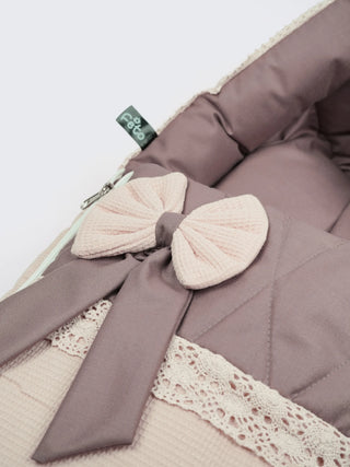Baby Carry Nest – Quilted Beige & Mocha Soft Newborn Sleeping Bag with Bow Detail - Kidulan