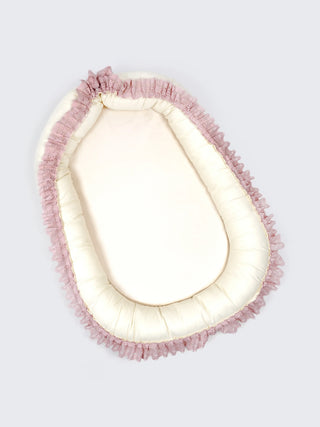 Premium Elegant Lace Pink Design Baby Nest Bed with Mosquito Net & Pillow – Soft Newborn Lounger - Kidulan