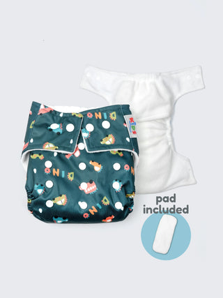 Reusable Dino Car Print Baby Cloth Diaper with Insert – Adjustable Washable Pocket Diaper - Kidulan