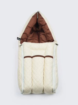 Baby Carry Nest – Quilted Beige & Brown Newborn Sleeping Bag with Extra Cushion - Kidulan