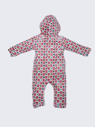 Pink Printed Hooded Full Sleeve Baby Romper - Kidulan
