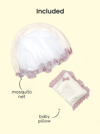 Premium Elegant Lace Pink Design Baby Nest Bed with Mosquito Net & Pillow – Soft Newborn Lounger - Kidulan