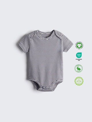 Organic Cotton Navy Striped Soft Ribbed Bodysuit - Kidulan