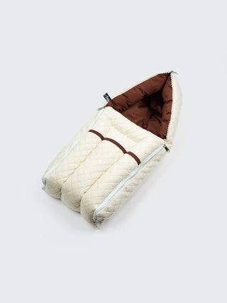 Baby Carry Nest – Quilted Beige & Brown Newborn Sleeping Bag with Extra Cushion - Kidulan