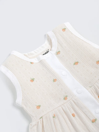 Baby Cotton Frock & Bloomer Set – Peach Dot & Tiny Floral Print Sleeveless Frock - Kidulan