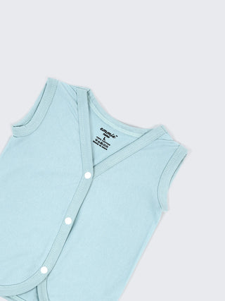 Baby Cotton Sleeveless Jabla Set – Solid Pastel Colors Front Open Newborn Vest Combo (3 Pieces) - Kidulan