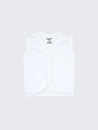 Baby Cotton Sleeveless Jabla Set – Solid White & Black Front Open Baby Vest Combo (2 Pieces) - Kidulan