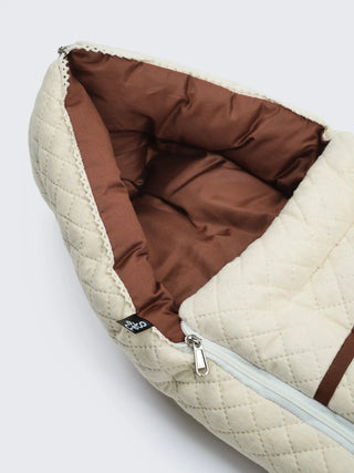 Baby Carry Nest – Quilted Beige & Brown Newborn Sleeping Bag with Extra Cushion - Kidulan
