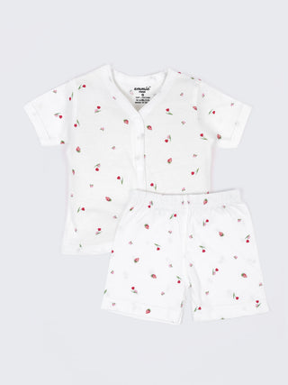 Baby Cotton Jabla & Shorts Set – Polka Dot & Cherry Print Half Sleeve Baby Outfit Combo (2 Sets) - Kidulan