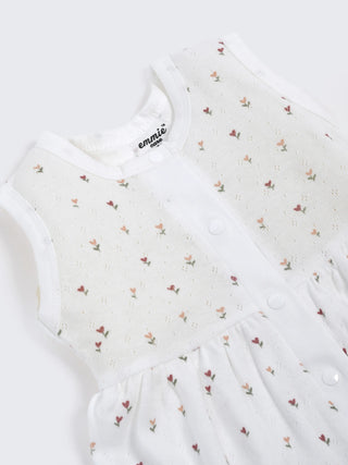 Baby Cotton Frock & Bloomer Set – Peach Dot & Tiny Floral Print Sleeveless Frock - Kidulan