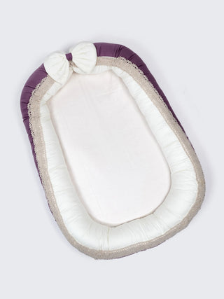 Premium Purple Bow Design Baby Nest Bed with Mosquito Net & Pillow – Soft Newborn Lounger - Kidulan