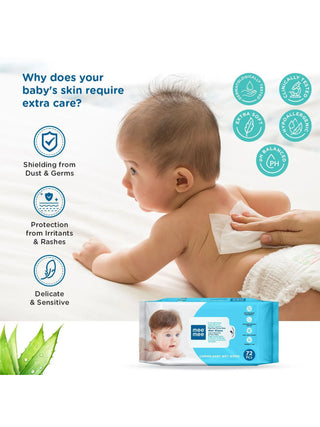 Aloe Vera Baby Wet Wipes (72 x 6 Pack) – 98% Water Based - Kidulan