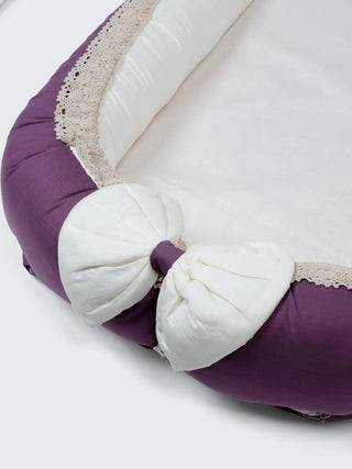 Premium Purple Bow Design Baby Nest Bed with Mosquito Net & Pillow – Soft Newborn Lounger - Kidulan