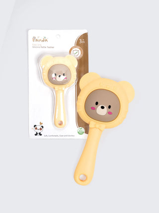 Easy Grip Silicone Yellow Baby Rattle Teether – BPA Free Bear Teething Toy for Babies - Kidulan