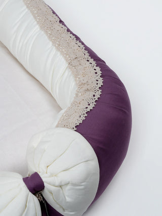 Premium Purple Bow Design Baby Nest Bed with Mosquito Net & Pillow – Soft Newborn Lounger - Kidulan