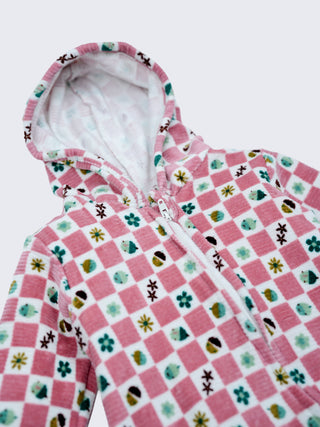 Pink Printed Hooded Full Sleeve Baby Romper - Kidulan