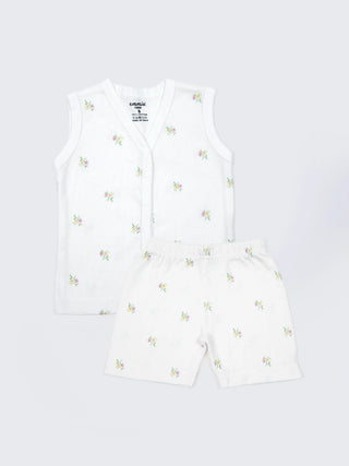 Baby Cotton Jabla & Shorts Set – Tiny Floral Print Sleeveless Baby Wear Combo (2 Sets) - Kidulan