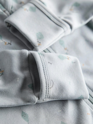 Organic Cotton Light Blue Printed Full Sleeve Zip Romper - Kidulan