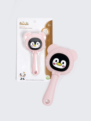 Easy Grip Silicone Pink Baby Rattle Teether – BPA Free Penguin Teething Toy for Babies - Kidulan