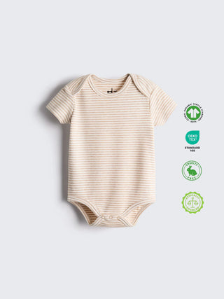 Organic Cotton Beige Striped Soft Ribbed Bodysuit - Kidulan