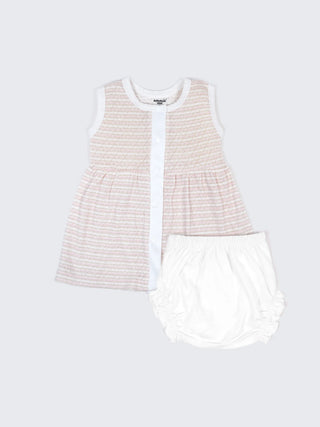 Baby Cotton Frock & Bloomer Set – Pastel Stripe & Tiny Floral Sleeveless Baby Frock Combo (2 Sets) - Kidulan